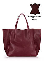 Вместительная женская сумка из натуральной кожи шопер с короткими ручками POOLPARTY Soho марсала