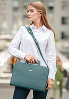 Женская сумка для ноутбука и документов из натуральной кожи зеленая