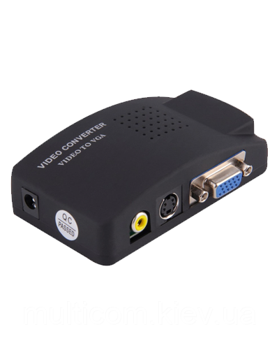 03-00-026. Конвертор AV в VGA (AV (гніздо RCA) + гніздо VGA (IN) → гніздо VGA (OUT)), із живленням