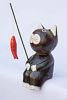 Статуэтка рыбак деревянный кот толстяк высота 20 см