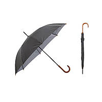 Зонт трость чорний в сіру смужку чоловічий KRAGO з дерев'яною ручкою, 94 см