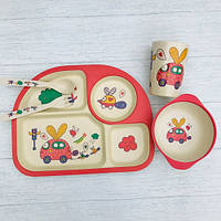 Дитяча бамбукова посуд Машинка набір з 5 предметів