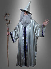Срібний костюм чарівника, мага з перукою і бородою