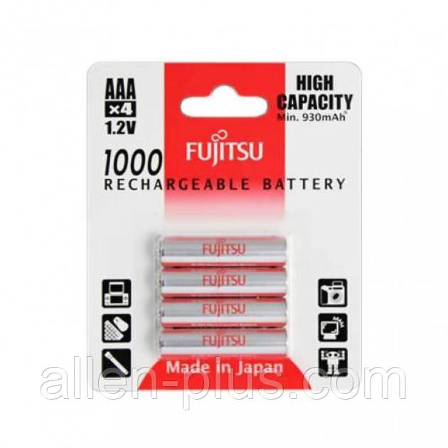 Комплект акумуляторів (4 шт.) Fujitsu AAA 1,2V 1000 mAh (min 930 mAh) HR-4UAEU(4B) Ni-MH