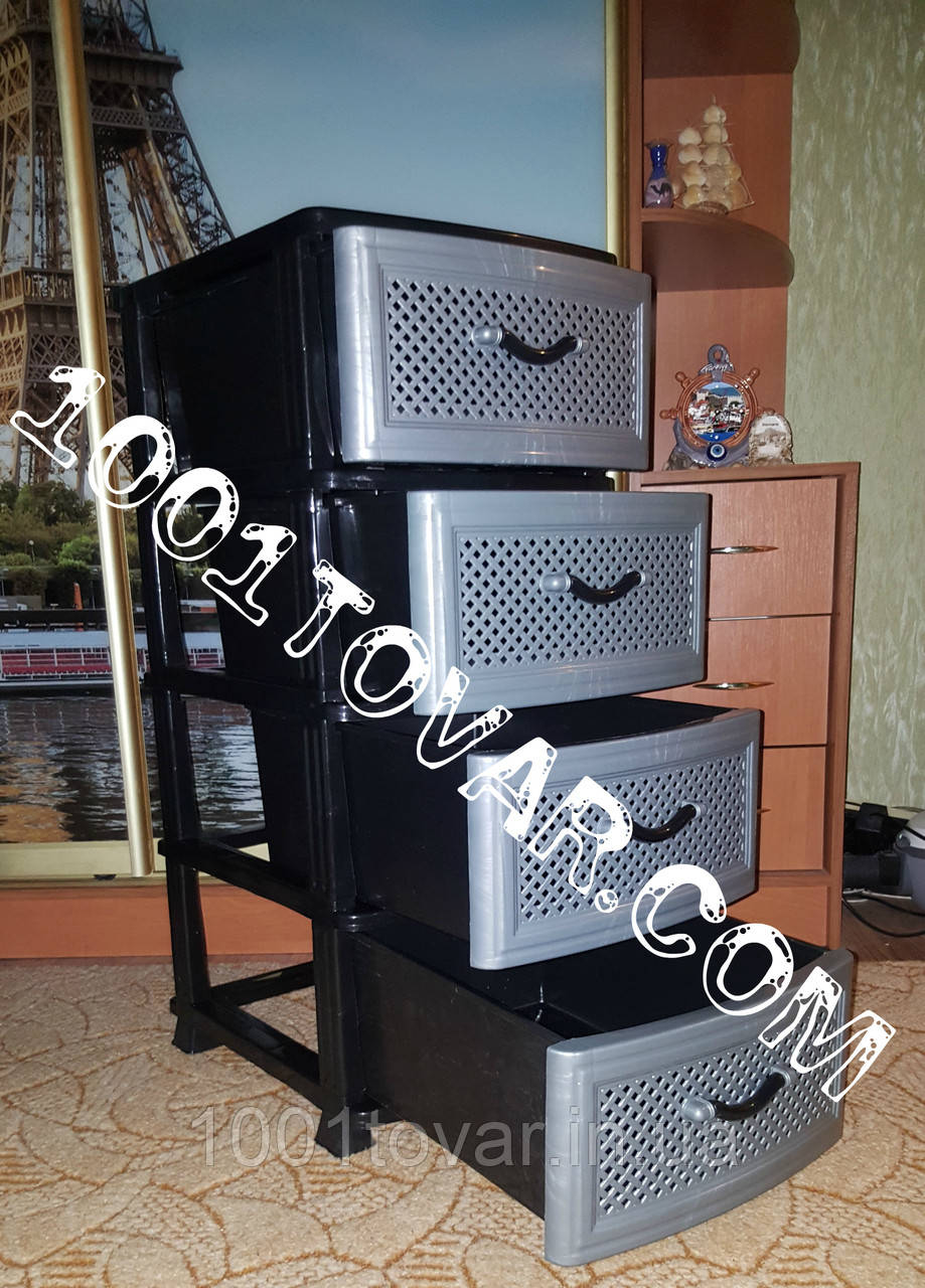 Комод пластиковий Сітка, чорно-сталевий, 4 ящики, Efe Plastics (Ефе Пластик), фото 1