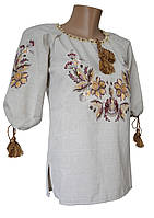 Женская рубашка вышиванка Лен Домотканый бежевая вышивка Family Look р.46 - 60
