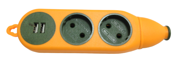 Колодка 1-стороння проріз.УДАРОСТІЙКА 2-гн з USB оранж+зелений. (240шт/ящ) R