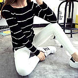 Жіноча стильна кофта в смужку чорна легка, фото 5