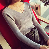 Жіноча молодіжна ошатна біла кофта з вирізом, фото 3