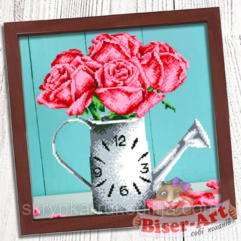 Схема для вишивки "Годинник для вишивки бісером "Ваза з трояндами" (Biser Art 005)