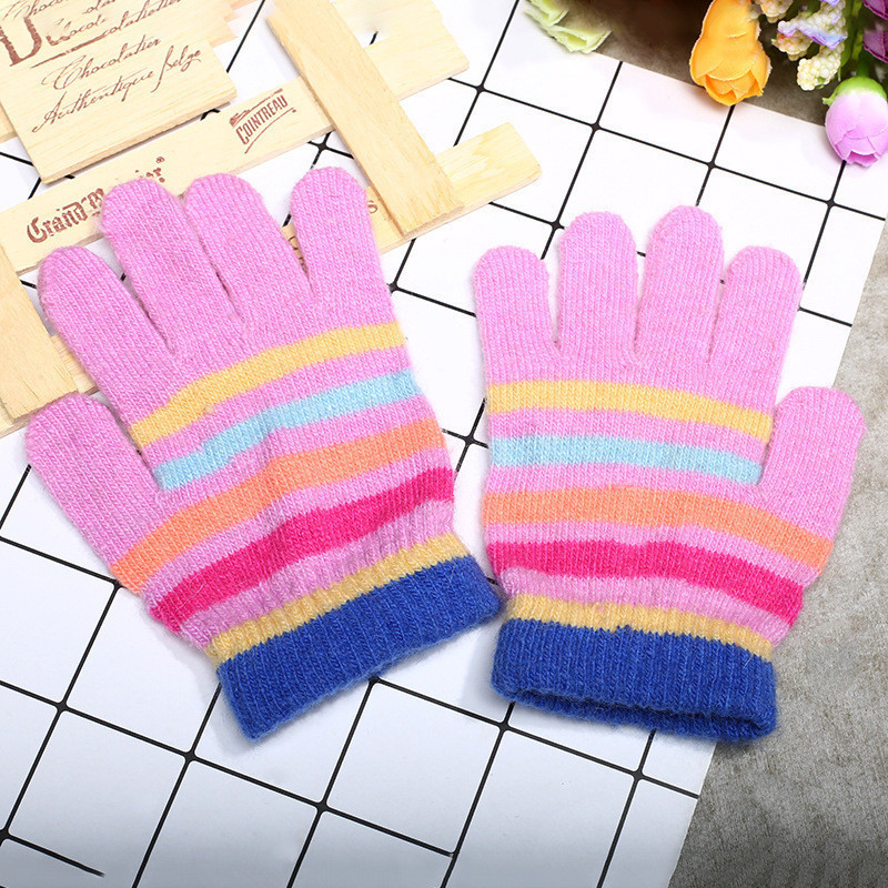 Рукавички рожеві для дівчинки весна/осінь в смужку, фото 1