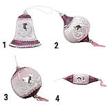 Ялинкова іграшка м'яка Дзвіночок, 10 см, рожевий з бордовим з бісером (430253-1), фото 2