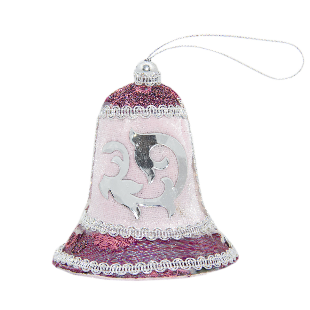 Ялинкова іграшка м'яка Дзвіночок, 10 см, рожевий з бордовим з бісером (430253-1), фото 1