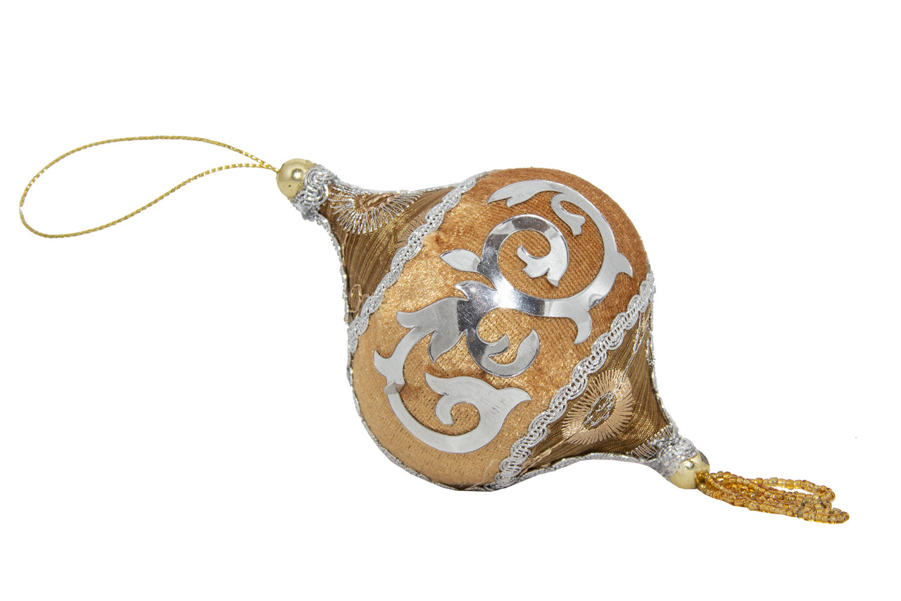 Ялинкова іграшка м'яка Дзига, 10 см, бежевий з бісером (430291-3), фото 1