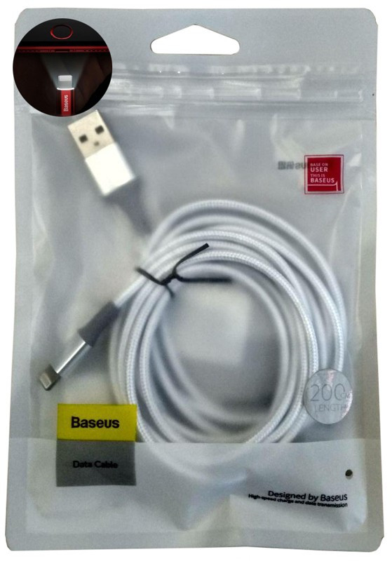 Кабель (шнур) usb Baseus Light (Calsy-F0S) iPhone X (200см) Кевларовий Сірий Кабель з LED підсвічуванням