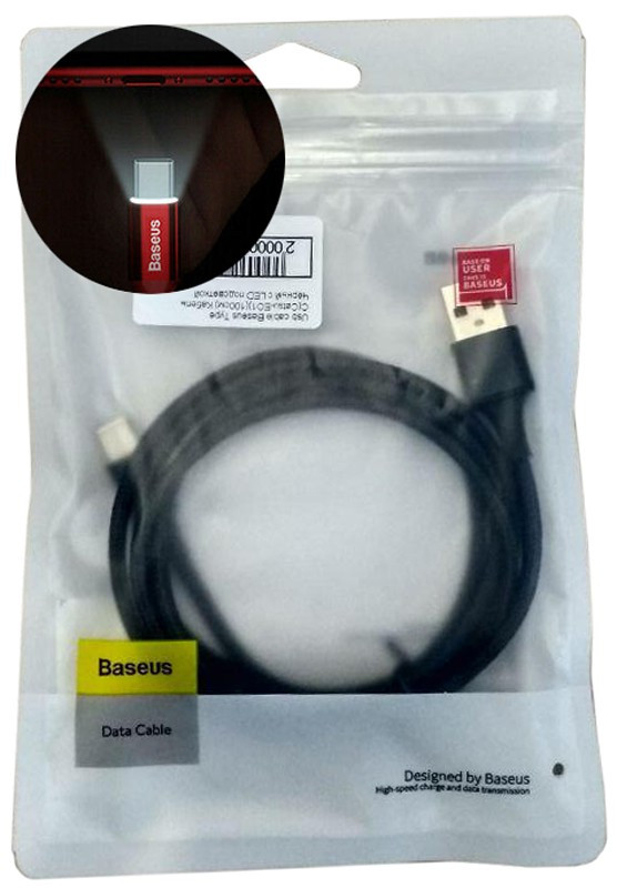 Кабель (шнур) usb Baseus Type C (Catsu-EO1) 100см Чорний з LED підсвічуванням