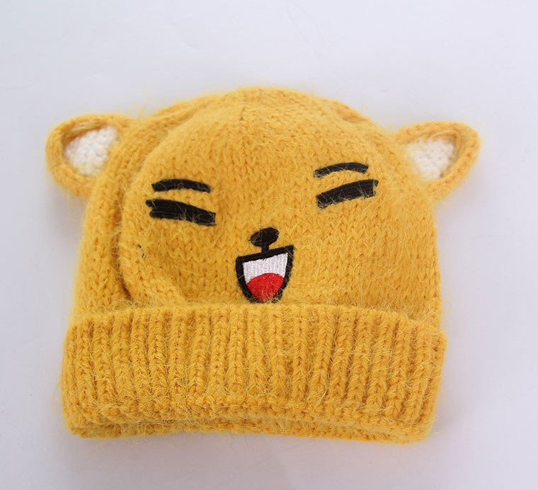 Зимова шапочка дитяча жовта з малюнком і вушками, фото 1