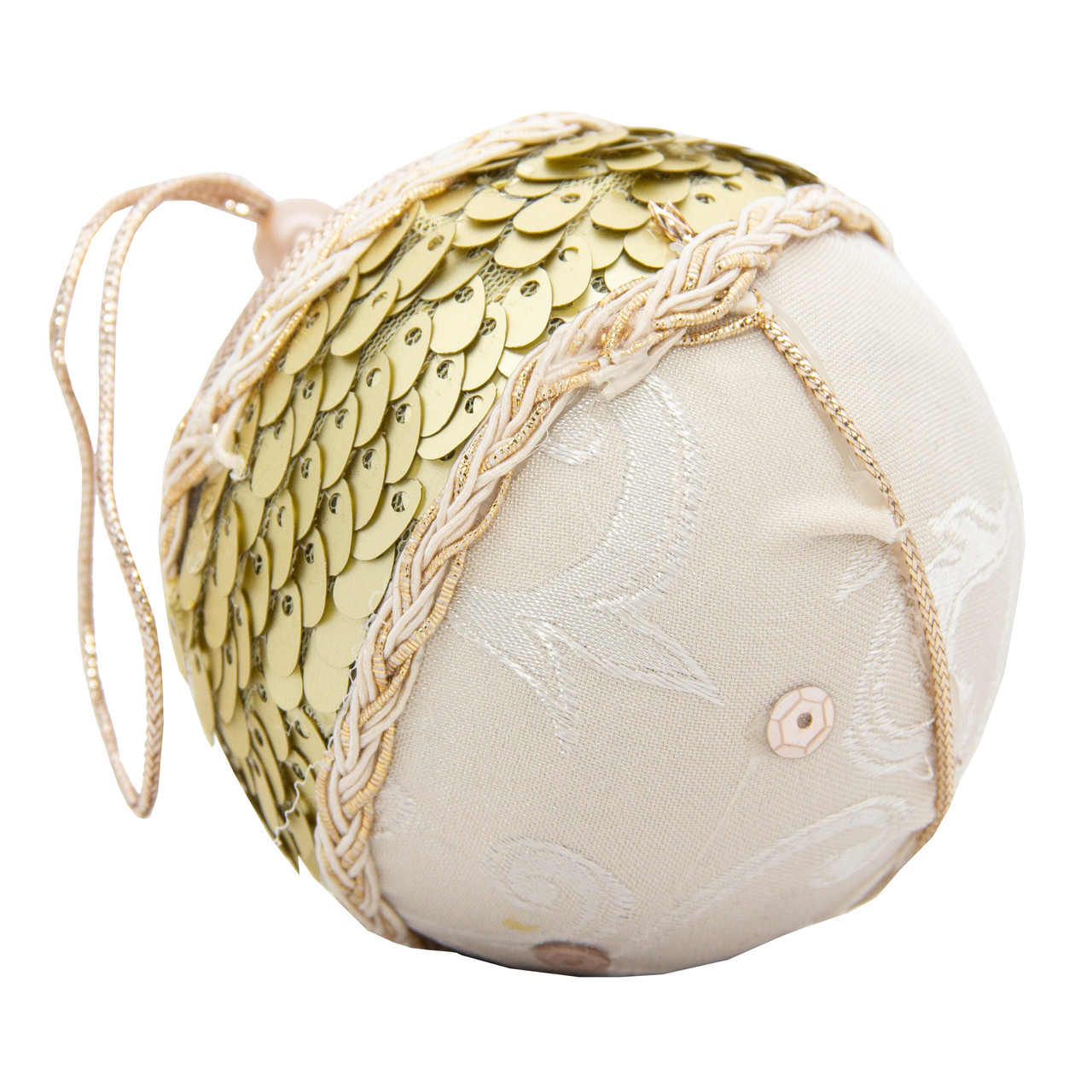 Ялинкова куля з тканини з блискітками, D 10 см, золотистий, текстиль (430147-4), фото 1