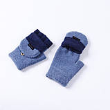 Рукавички-рукавиці з відкритими пальцями унісекс блакитні з синіми пальчиками, фото 3