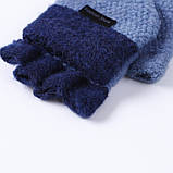 Рукавички-рукавиці з відкритими пальцями унісекс блакитні з синіми пальчиками, фото 4