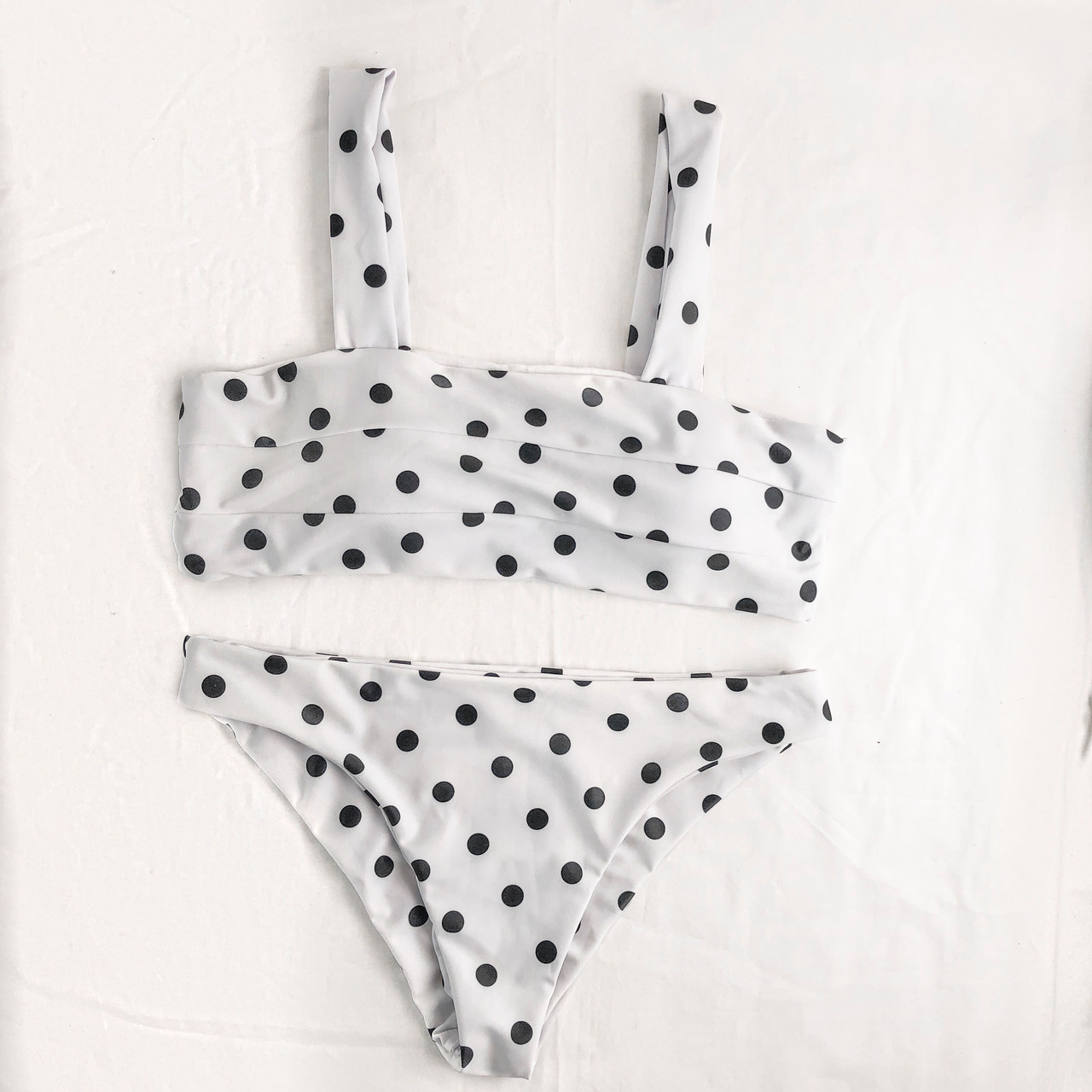 Купальник роздільний з топом білий в горошок, фото 1