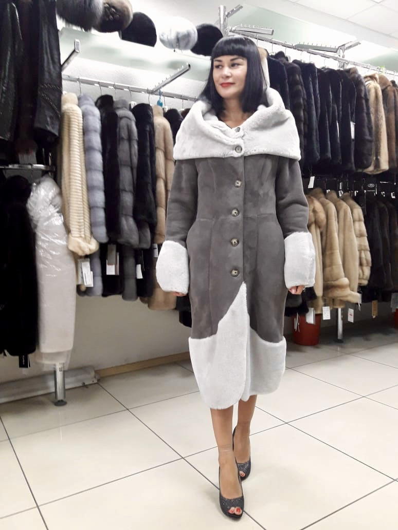 Дублянка натуральна жіноча довга Adamo на ґудзиках, фото 1