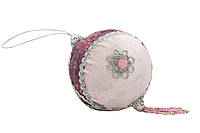 Ялинкова іграшка - куля з тканини вишита бісером, D10 см, рожева, текстиль (430222-4)