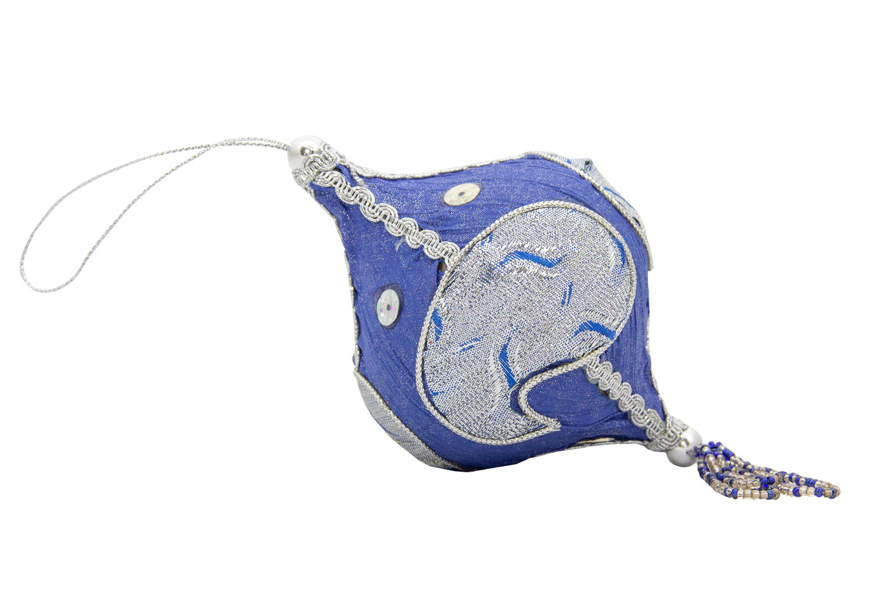 Ялинкова іграшка м'яка Дзига, 10 см, синій з бісером (430277-3), фото 1