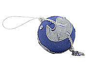 Елочная игрушка - шар из ткани вышитый бисером, D10 см, синий, текстиль (430277-4)