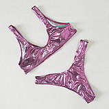 Роздільний блискучий жіночий купальник рожевого кольору, фото 2