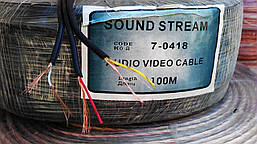Кабель 2ж в екрані SoundStream плоский, діам.-3х6мм, CU, чорний, 100м