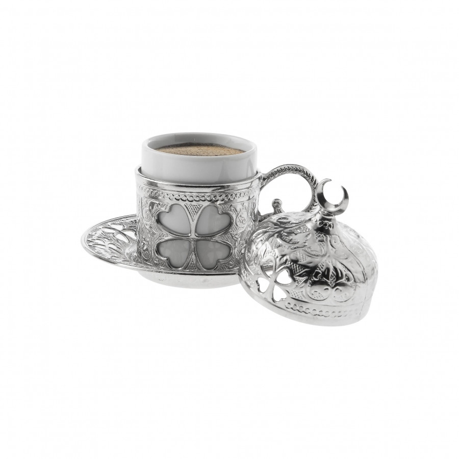 Турецкая чашка для кофе Sena Серебристый цветок 50 мл, медная кофейная чашка в османской стиле - фото 4 - id-p283871286