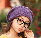Жіночий берет з однотонними візерунками фіолетовий, фото 2