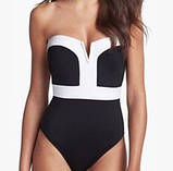 Жіночий злитий купальник чорний з білими вставками, фото 2