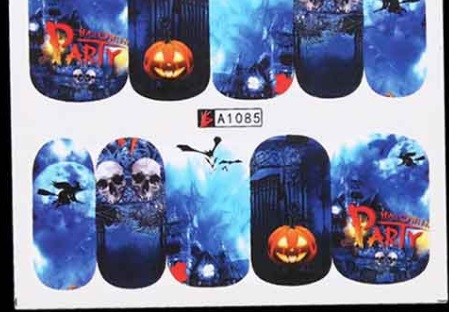 Наклейки для нігтів Хелловін з гарбузами та черепами 5 на 6 см різнобарвний, фото 1