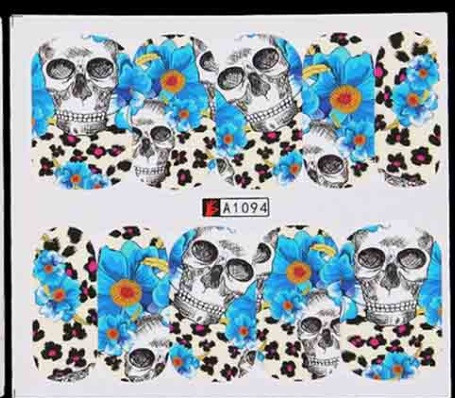 Наклейки для нігтів Хелловін з принтом черепів 5 на 6 см різнобарвний, фото 1