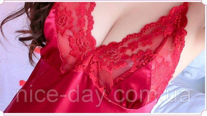 Комплект нижнего белья Халат пеньюар + ночная рубашка красный - фото 3 - id-p1020452130