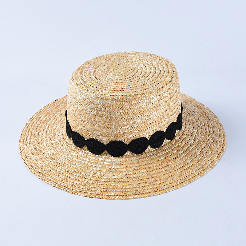 Жіноча солом'яний капелюшок канотьє з чорною стрічкою, фото 1