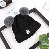 Зимова дитяча шапка з помпончиками бордова, фото 2