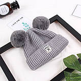 Зимова дитяча шапка з помпончиками бордова, фото 4