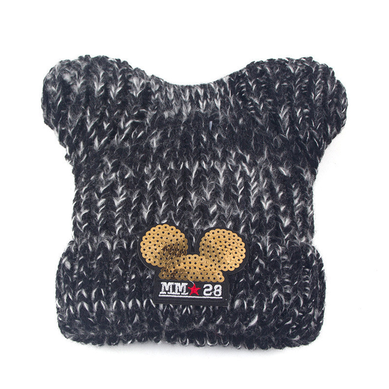 Детская зимняя шапочка для девочки Микки с ушками черная, фото 1