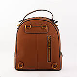 Рюкзак-сумка шкіряний жіночий маленький рудий, фото 3