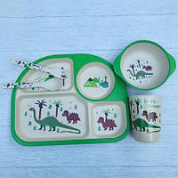 Бамбуковий набір дитячого посуду динозаври з 5 предметів
