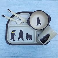 Бамбуковий набір дитячого посуду Ведмідь з 5 предметів