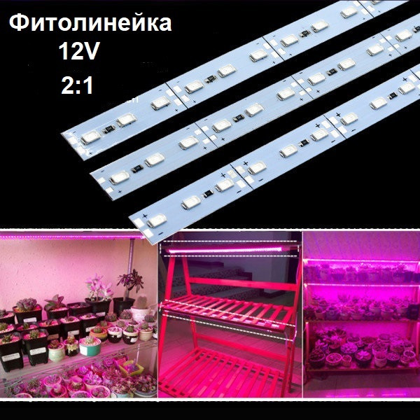 Світлодіодна фіто лінійка LEDTech smd 5730 72led/m 12V IP20 18вт (2 червоних + 1 синій) Gen.2