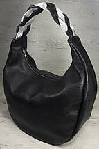 611 Натуральна шкіра Об'ємна сумка жіноча чорна Шкіряна сумка-мішок Чорна шкіряна сумка на плече хобо, фото 2