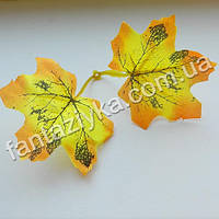 Осенний лист клена искусственный желтый двойной