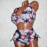 Великий 60-й розмір. Гарний жіночий купальник на великі груди, сірий із квітами півоніями, фото 6