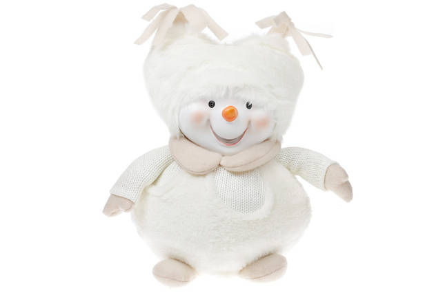 М'яка іграшка Сніговик у мохнатій шапці 28 см, колір — білий із бежевим, у пакованні 1 шт. (823-834), фото 2