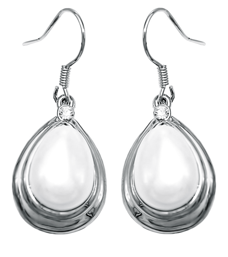 Сережки із замком у формі петлі. Камені: перли та фіаніти. Колір: срібний. Довжина: 3,5 см. Ширина: 15 мм.